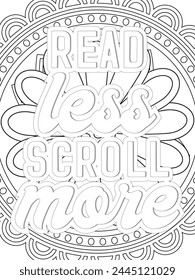 Keychain Quotes Flower Coloring Page Beautiful black and white illustration for adult coloring book
