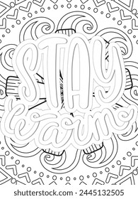 Keychain Quotes Flower Coloring Page Beautiful black and white illustration for adult coloring book