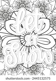 Keychain Quotes Flower Coloring Page Beautiful black and white illustration for adult coloring book