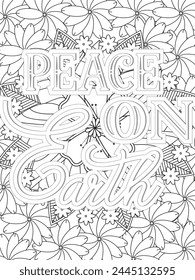 Keychain Quotes Flower Coloring Page Beautiful black and white illustration for adult coloring book