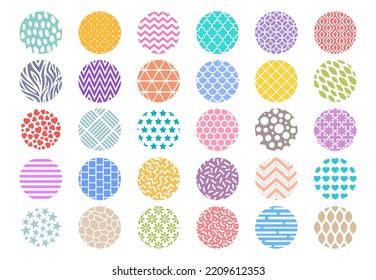 Keychain textured patterns. Keyring templates. Mermaid, chevron. Vector collection of round patterns