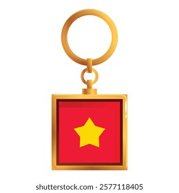 Keychain with vietnam flag in gold ring frame hanging