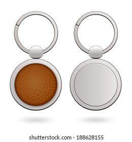 Keychains with empty round  trinkets for design - leather and metallic.