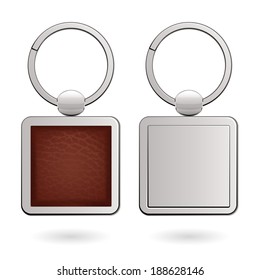 Keychains with empty square trinkets for design - leather and metallic.