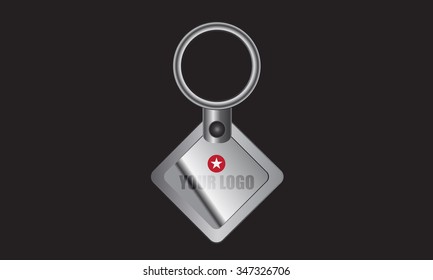 Keychains with empty square trinkets with logo place for design from set of promotional gifts series. - metallic.