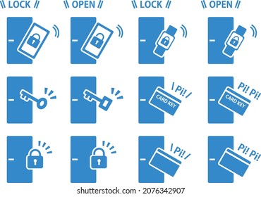 Puerta con teclado, icono de llave inteligente azul