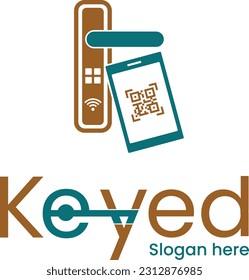 Keyed smart lock for door in vector