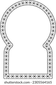 Keyhole Arch rectangular frame architectural window door ornate flower frame floral leaf borders natural blossom decoration wedding card anniversary celebration beautiful arabesque motif pattern