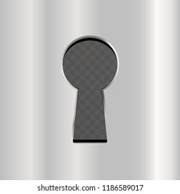 Keyhole in bright glossy metal plate  isolated on a transparent background.