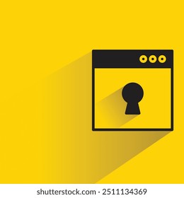 Icono de ojo de cerradura y navegador con sombra sobre fondo amarillo