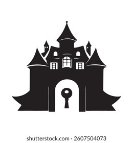 Keyhole Castle Silhouette Gothic Mansion Gate Stock Image