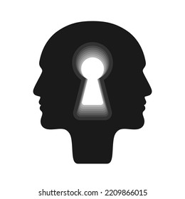 Keyhole in double profile men graphic icon. Psychology and psychoanalysis sign isolated on white background. Mental health symbol. Vector illustration