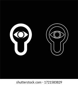 Keyhole eye looking Lock door Look concept icon outline set white color vector illustration flat style image