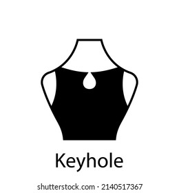 Keyhole of Fashion Neckline Type for Women Blouse, Dress Silhouette Icon. Black T-Shirt, Crop Top on Dummy. Trendy Ladies Keyhole Type of Neckline. Isolated Vector Illustration.