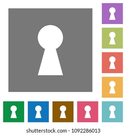 Keyhole flat icons on simple color square backgrounds