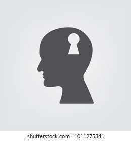 Keyhole in Head Flat Business Concept.  Head thinking. icon of head.