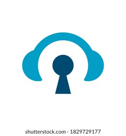 Keyhole and headset logo icon design,  headphone with lock symbol - Vector