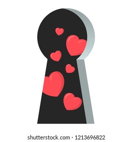 keyhole with hearts vector flat design icon isolated on white background
