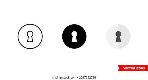 Keyhole icon of 3 types: color, black and white, outline. Isolated vector sign symbol.