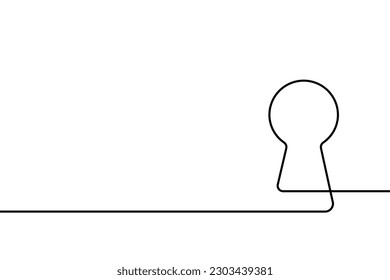 Keyhole icon. Black silhouette lock continuous line isolated on white background. Hand drawn padlock. Secrecy drawing graphic. Simple flat lock. Symbol outline secret concept. Vector illustration