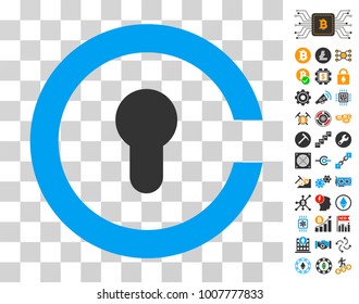 Keyhole icon with bonus bitcoin mining and blockchain design elements. Vector illustration style is flat iconic symbols. Designed for bitcoin websites.