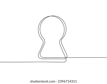 Keyhole icon in continuous line style. Keyhole of door sign vector, data locking abstraction, secret data, secret. Castle in hand drawn style. Simple flat lock.