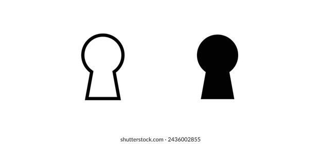 Icono de llave, cerradura de puerta, agujero de llave, seguridad, línea de protección y conjunto de iconos planos, trazo editable aislado en blanco, ilustración lineal de contorno vectorial, estilo de diseño de logotipo de símbolo