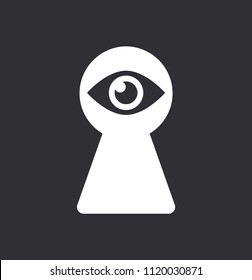 Keyhole icon. Eye in keyhole. Spying, spy, watch. Secret mission. Sneak peek. Eye icon. Do not disturb. Vector illustration. Color easy to edit. Transparent background.