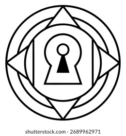 Keyhole icon with geometric shapes representing security, access, and protection in a modern and minimalist style