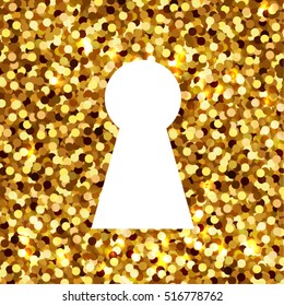 Keyhole icon Gold glitter vector background.