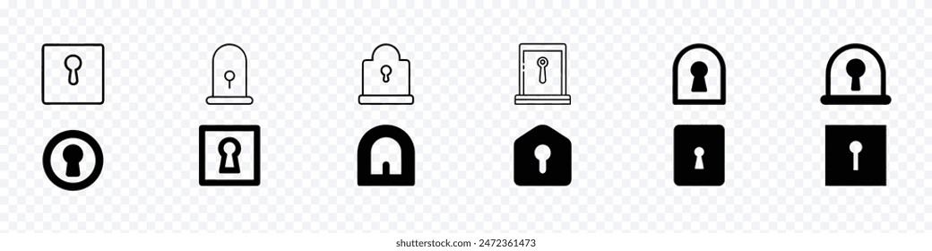 Keyhole icon, Keyhole icons. Lock icons. Keyhole vector icons, Keyhole icon. Door key hole. Shape of lock of door. Key hole vector pictogram on transparent background