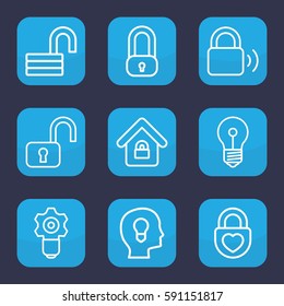 keyhole icon. Set of 9 outline keyhole icons such as opened lock