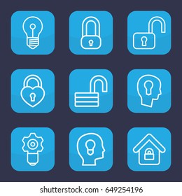Keyhole icon. set of 9 outline keyhole icons such as opened lock