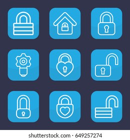 Keyhole icon. set of 9 outline keyhole icons such as lock, opened lock