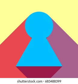 Keyhole icon. Vector. Deep sky blue icon with two flat violet and raspberry semitransparent shadows on canary background.