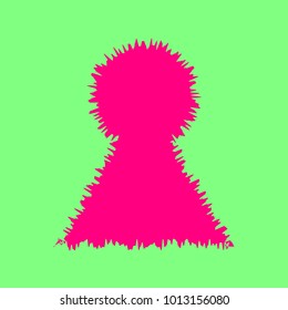 Keyhole icon. Vector. Magenta rough icon on greenish background. Isolated.