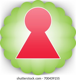 Keyhole icon. Vector. Pinkish icon with white contour on green background which similar to flower.