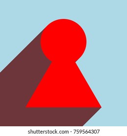 Keyhole icon. Vector. Red flat icon with infinte wine shadow to left down corner at sky background.