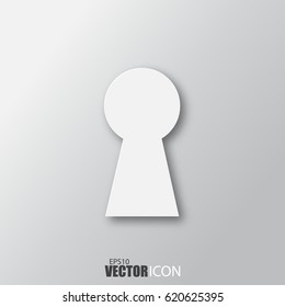 Keyhole icon in white style with shadow isolated on grey background. For your design, logo. Vector illustration.