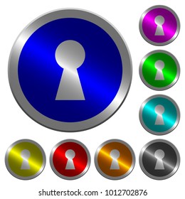 Keyhole icons on round luminous coin-like color steel buttons