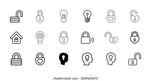 Keyhole icons. set of 18 editable outline keyhole icons: lock