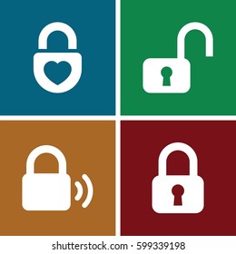 keyhole icons set. Set of 4 keyhole filled icons such as heart lock, lock