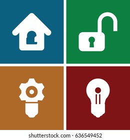 Keyhole icons set. set of 4 keyhole filled icons such as lock home
