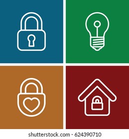Keyhole icons set. set of 4 keyhole outline icons such as heart lock, lock home, lock