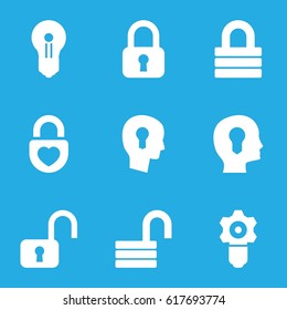 Keyhole icons set. set of 9 keyhole filled icons such as lock