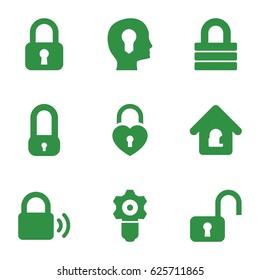 Keyhole icons set. set of 9 keyhole filled icons such as lock