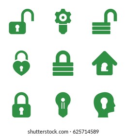 Keyhole icons set. set of 9 keyhole filled icons such as lock