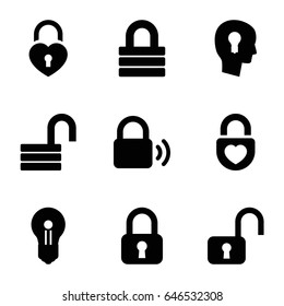 Keyhole icons set. set of 9 keyhole filled icons such as lock