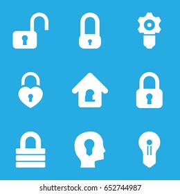 Keyhole icons set. set of 9 keyhole filled icons such as lock