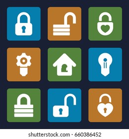 Keyhole icons set. set of 9 keyhole filled icons such as lock